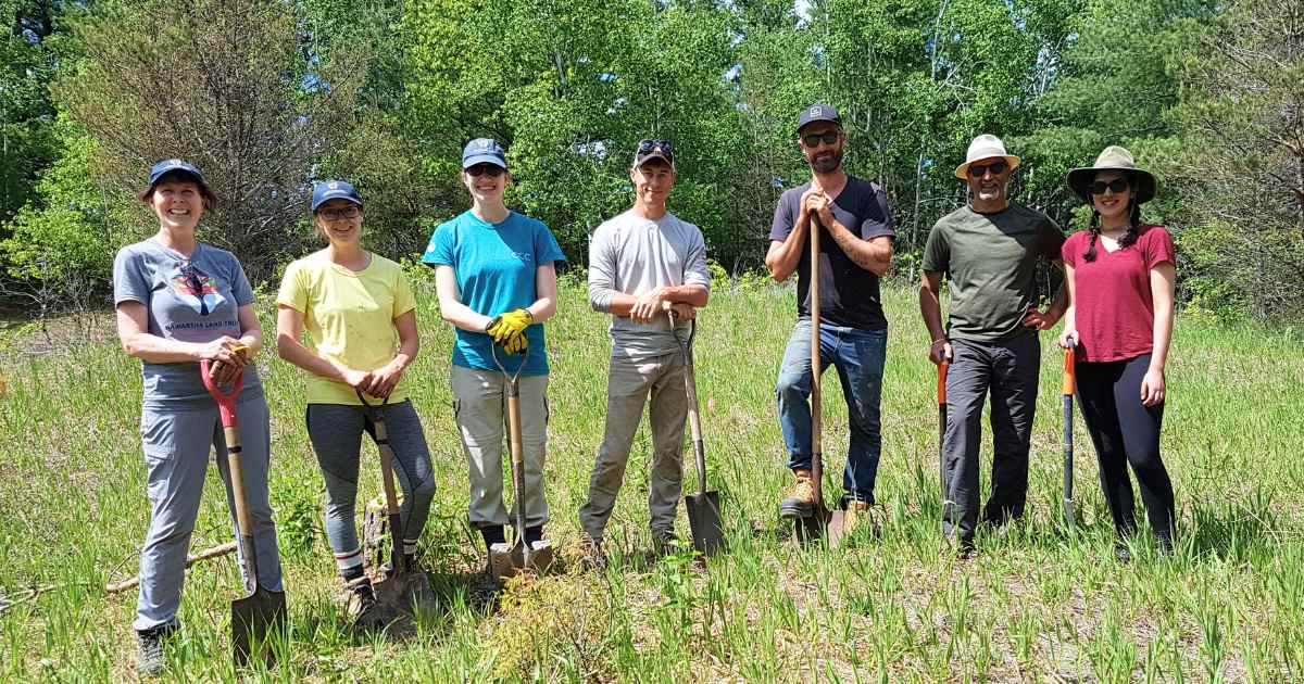 Kawartha Land Trust volunteers and staff at a fieldwork day at Ballyduff Trails